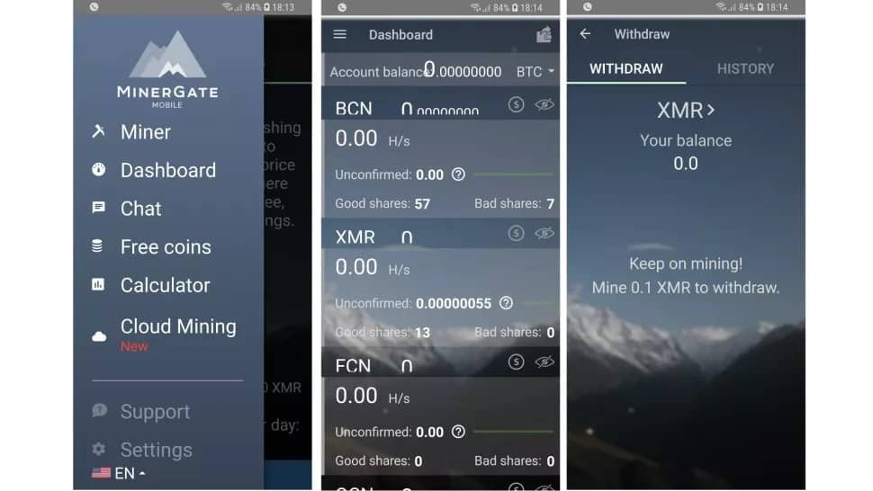 برداشت کوینها از MinerGate