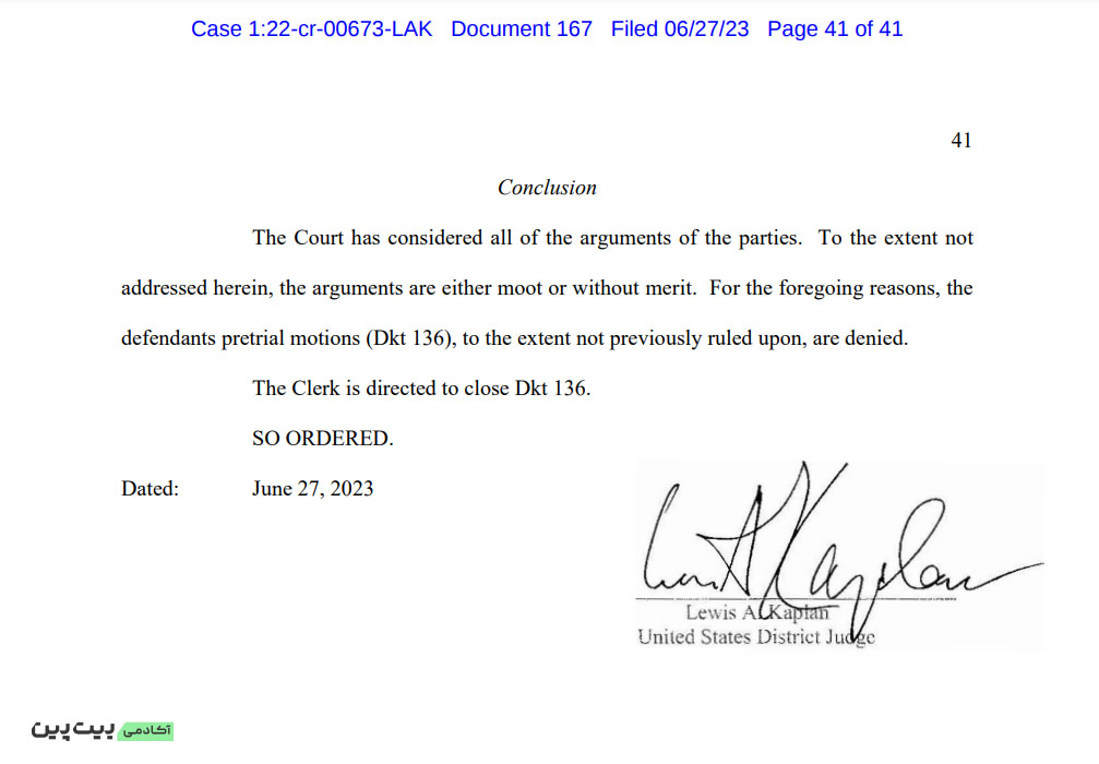 Excerpt of court ruling on SBF’s motions to dismiss.