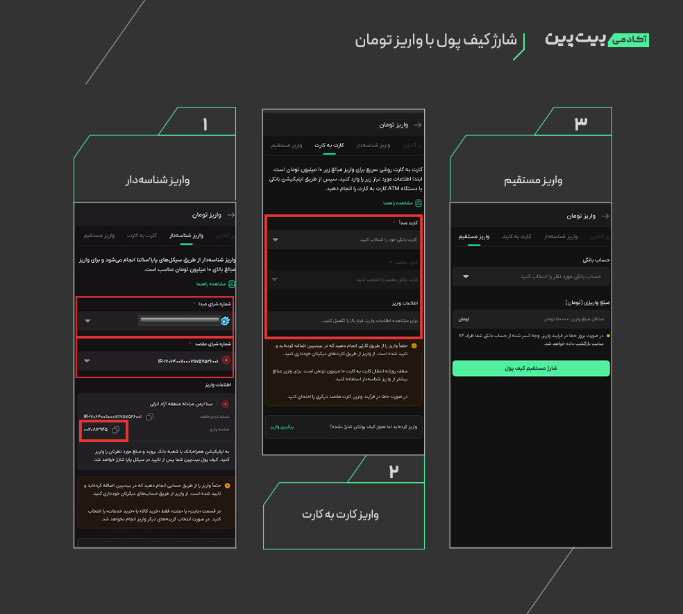 شارژ کیف پول با واریز تومان