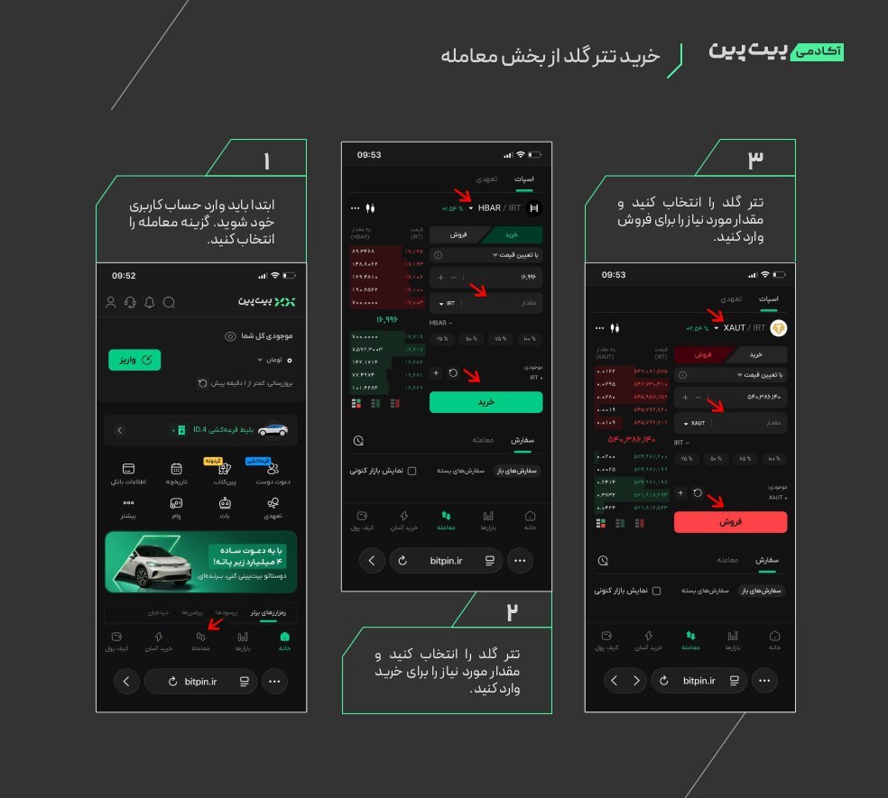 خرید تتر گلد از بخش معامله