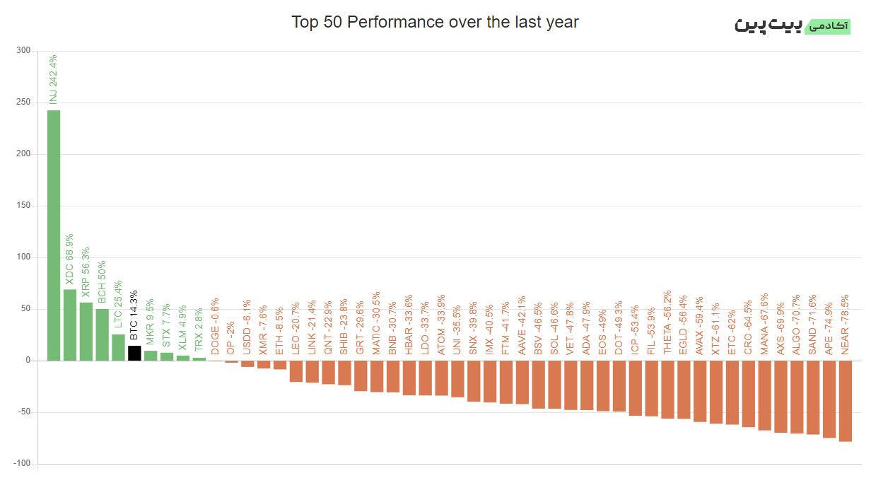 TOP 50 performance over the last year / Source: blockchaincenter.net