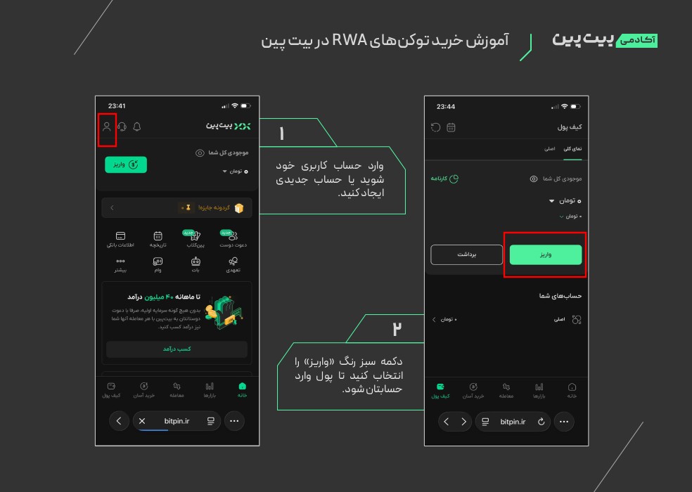 آموزش خرید توکن‌های RWA در بیت پین