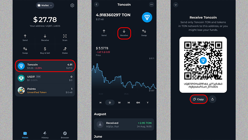 دریافت ارز دیجیتال در تون کیپر