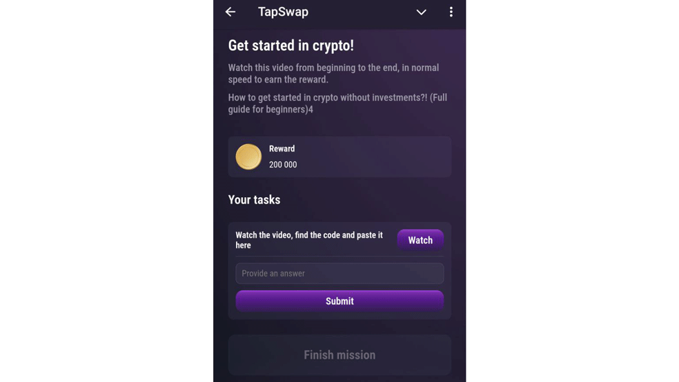 ماموریت Get Started in crypto تپ سواپ