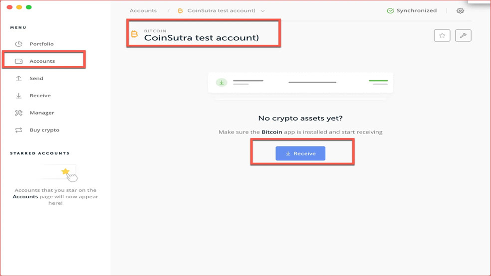 انتخاب حساب بیت‌کوین و دریافت آدرس برای انتقال از صرافی 