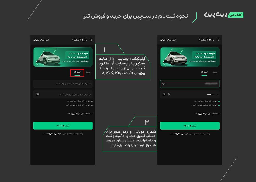 نحوه ثبتنام در بیتپین برای خرید و فروش تتر