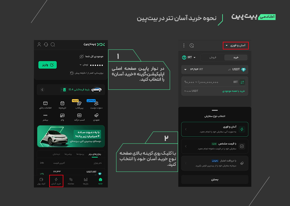 نحوه خرید آسان تتر در بیتپین