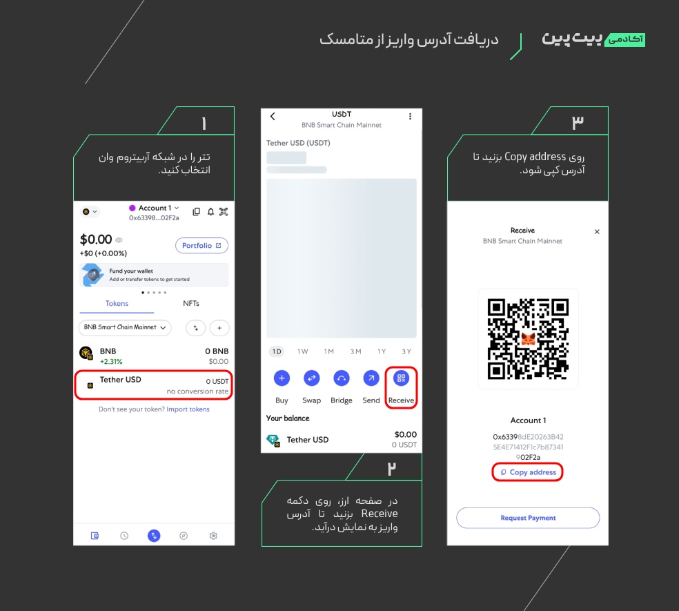 دریافت آدرس واریز از متامسک