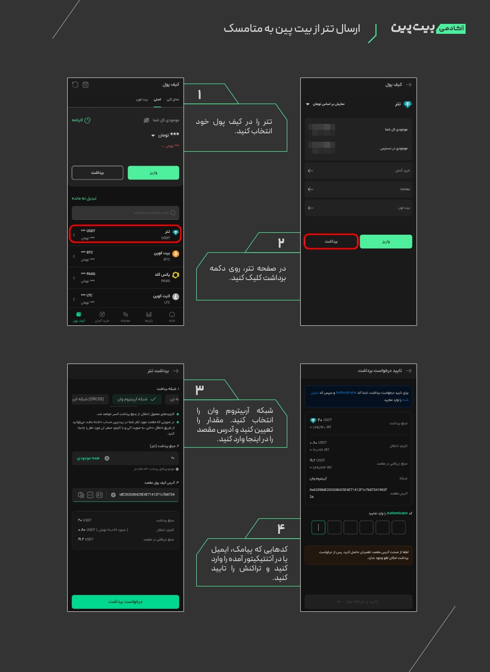 ارسال تتر از بیت پین به متامسک
