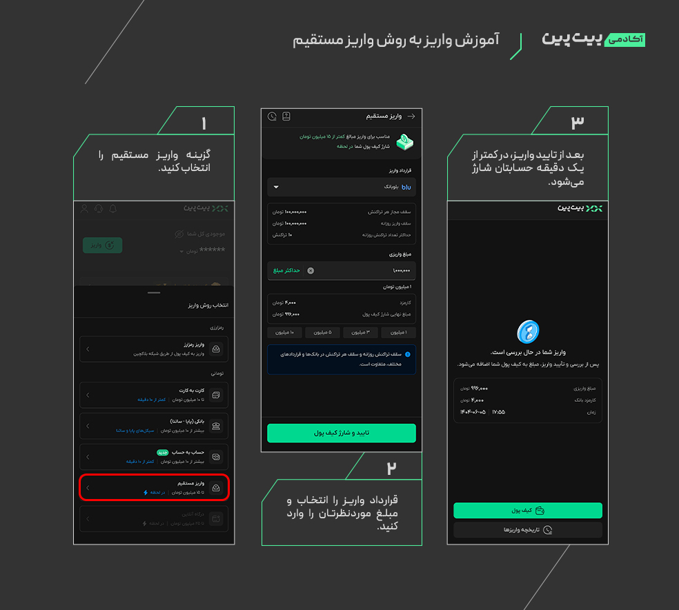 آموزش واریز مستقیم بیت پین
