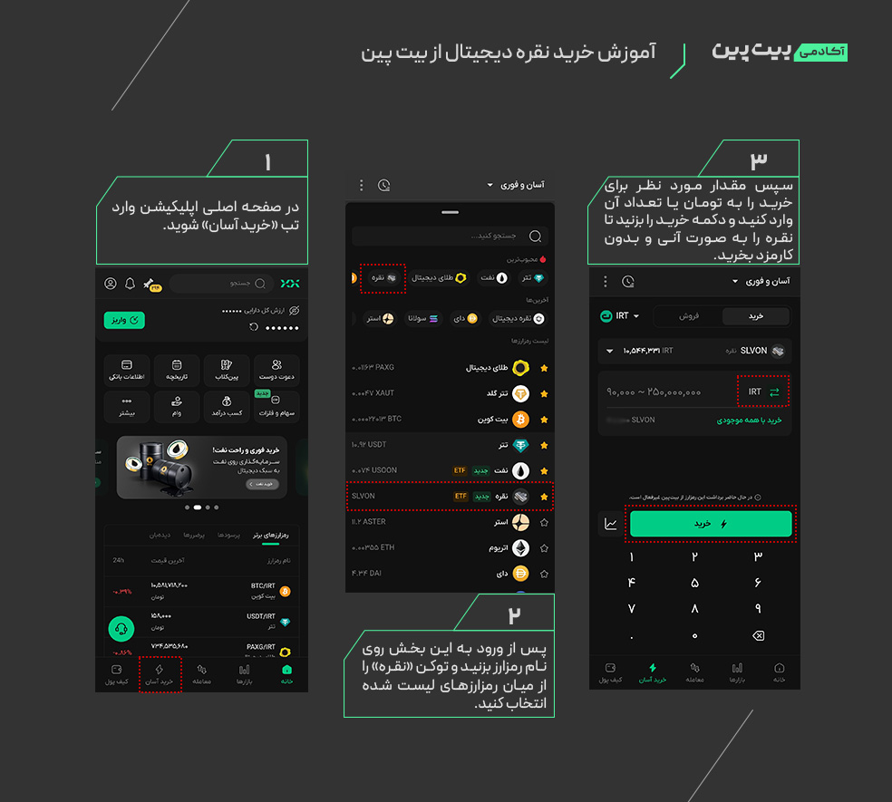 آموزش خرید نقره دیجیتال از بیت پین