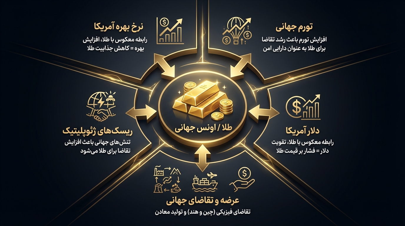 عوامل تاثیرگذار بر قیمت جهانی طلا