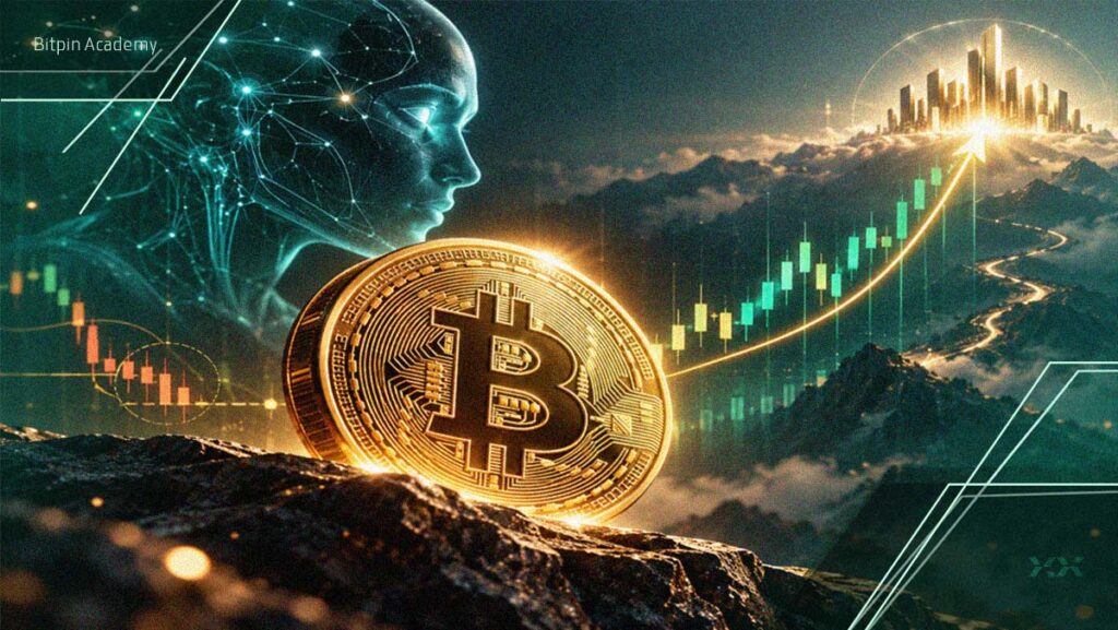 بیت کوین در کنار هوش مصنوعی و نمودار صعودی