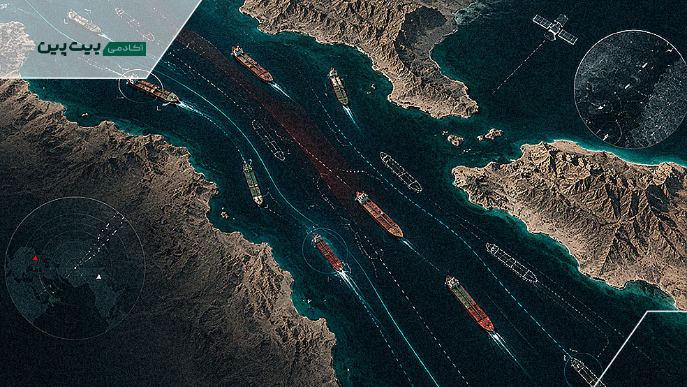 نمایی گرافیکی از مسیر عبور نفتکش‌ها و جریان نفت در تنگه هرمز
