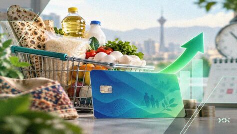 کارت کالابرگ کنار سبد خرید و نمودار صعودی با نمایی از کالاهای اساسی